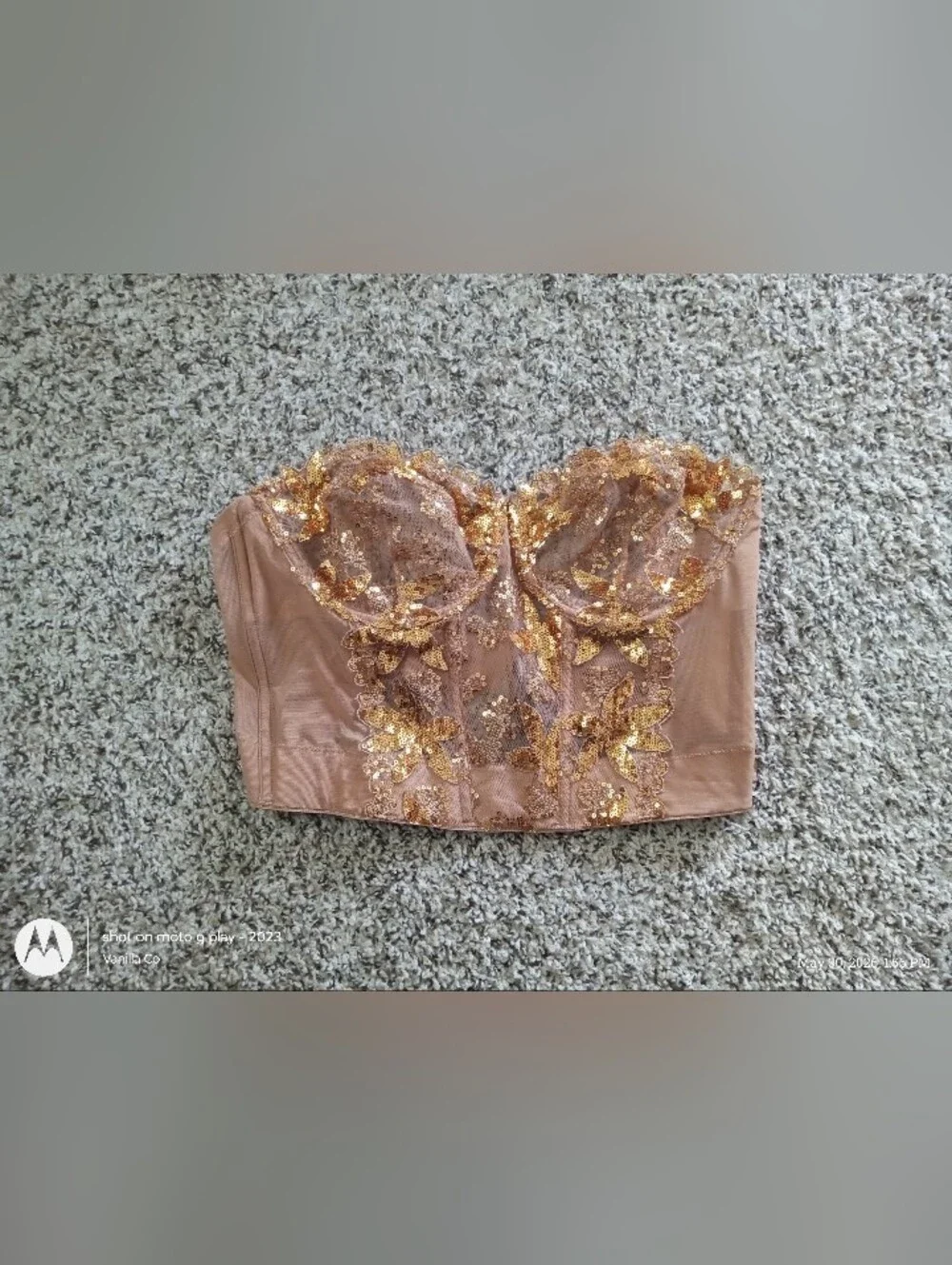 Victoria's Secret Very Sexy Gold Sequined Ziggy Floral Embroidery Corset Top 36D - Picture 5 of 14
